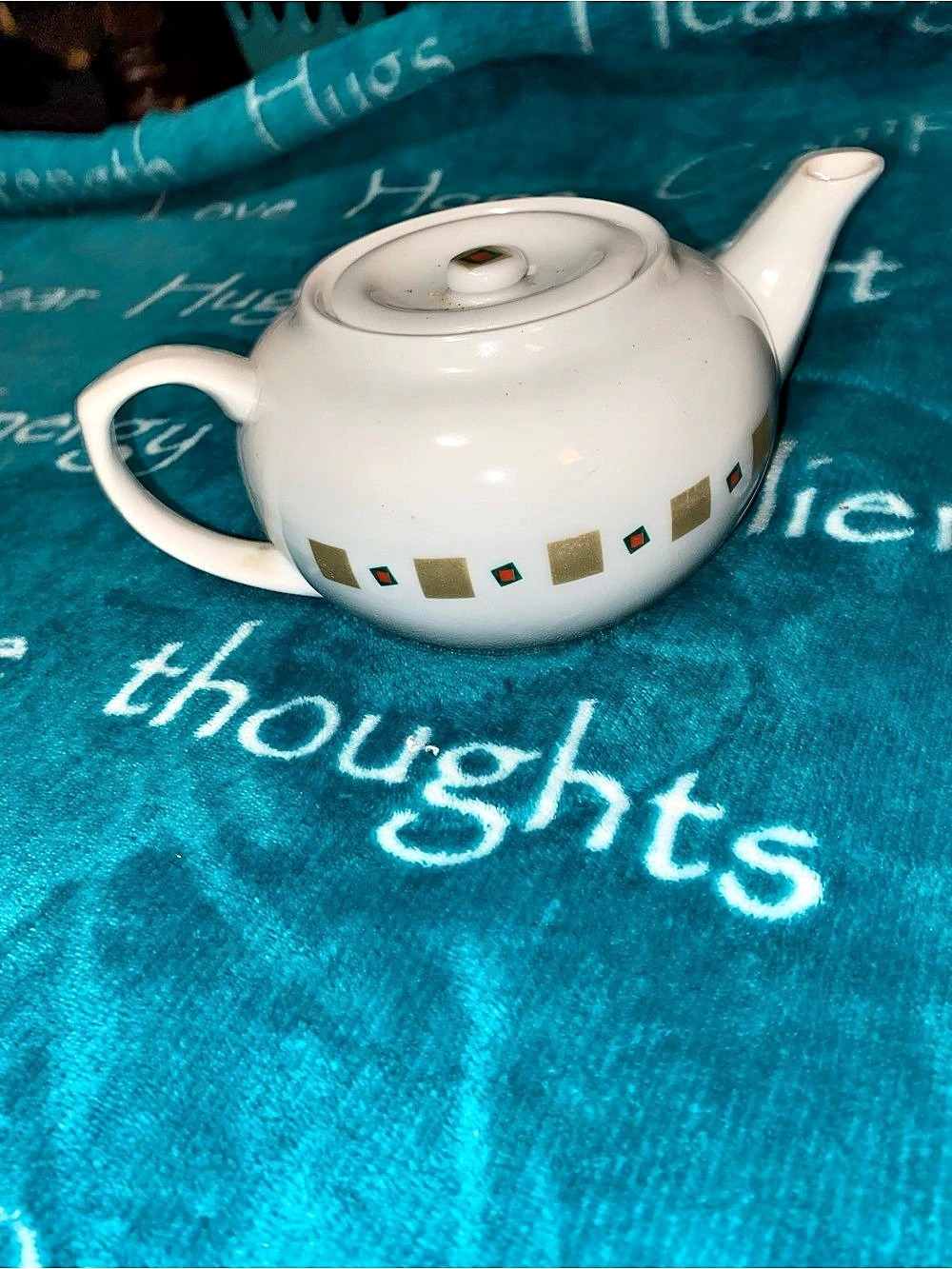 White & Green Geometric Teapot